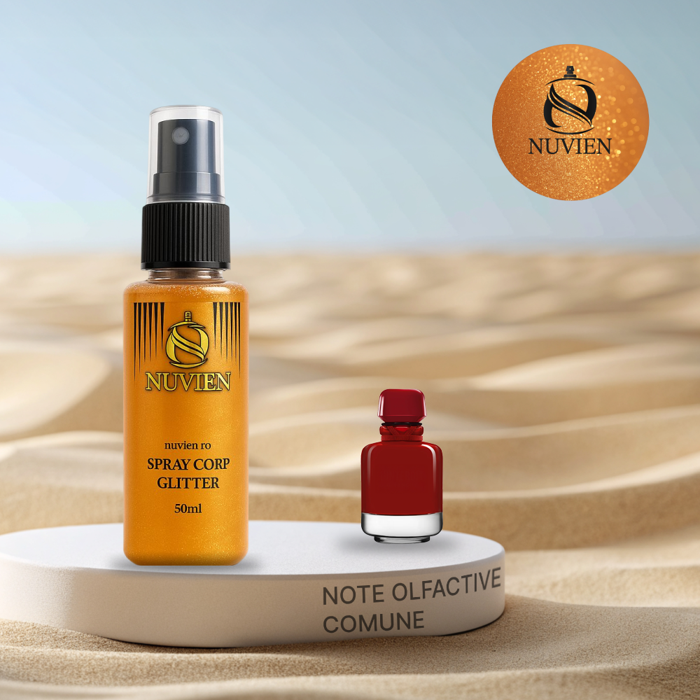 Spray de corp cu sclipici, Nuvien, 50ml – 123, inspirat din L`interdit Rouge Ultime - Givenchy