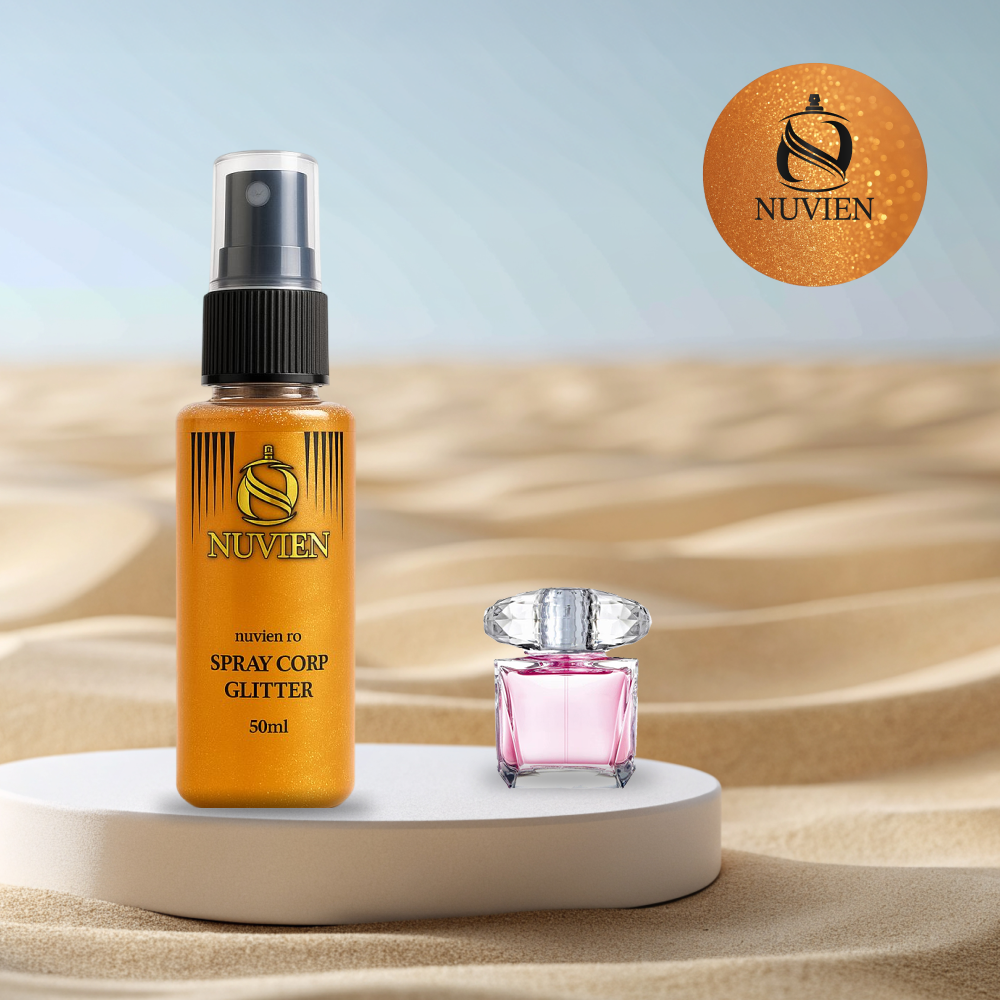 Spray de corp cu sclipici, Nuvien, 50ml – 142, inspirat din Bright Crystal - Versace
