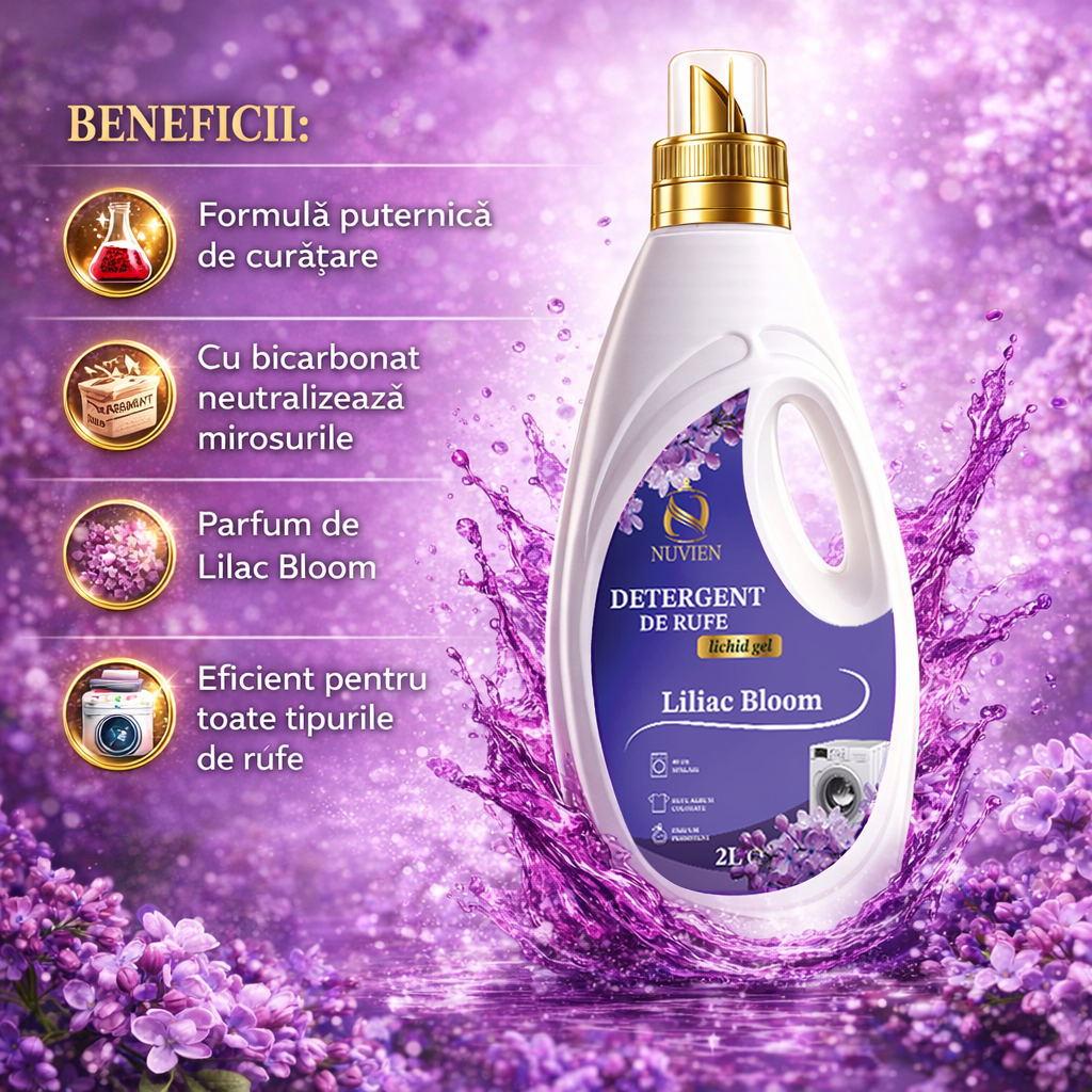 Detergent lichid Nuvien Liliac Bloom 2L cu bicarbonat